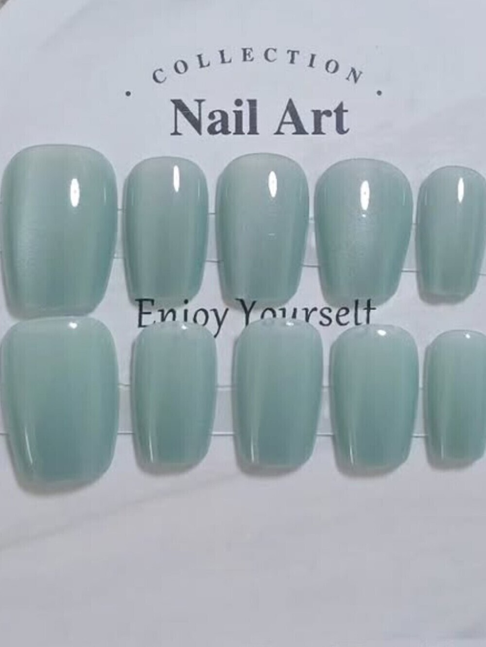 Handmade short square mint green cat eye press on nails  medium